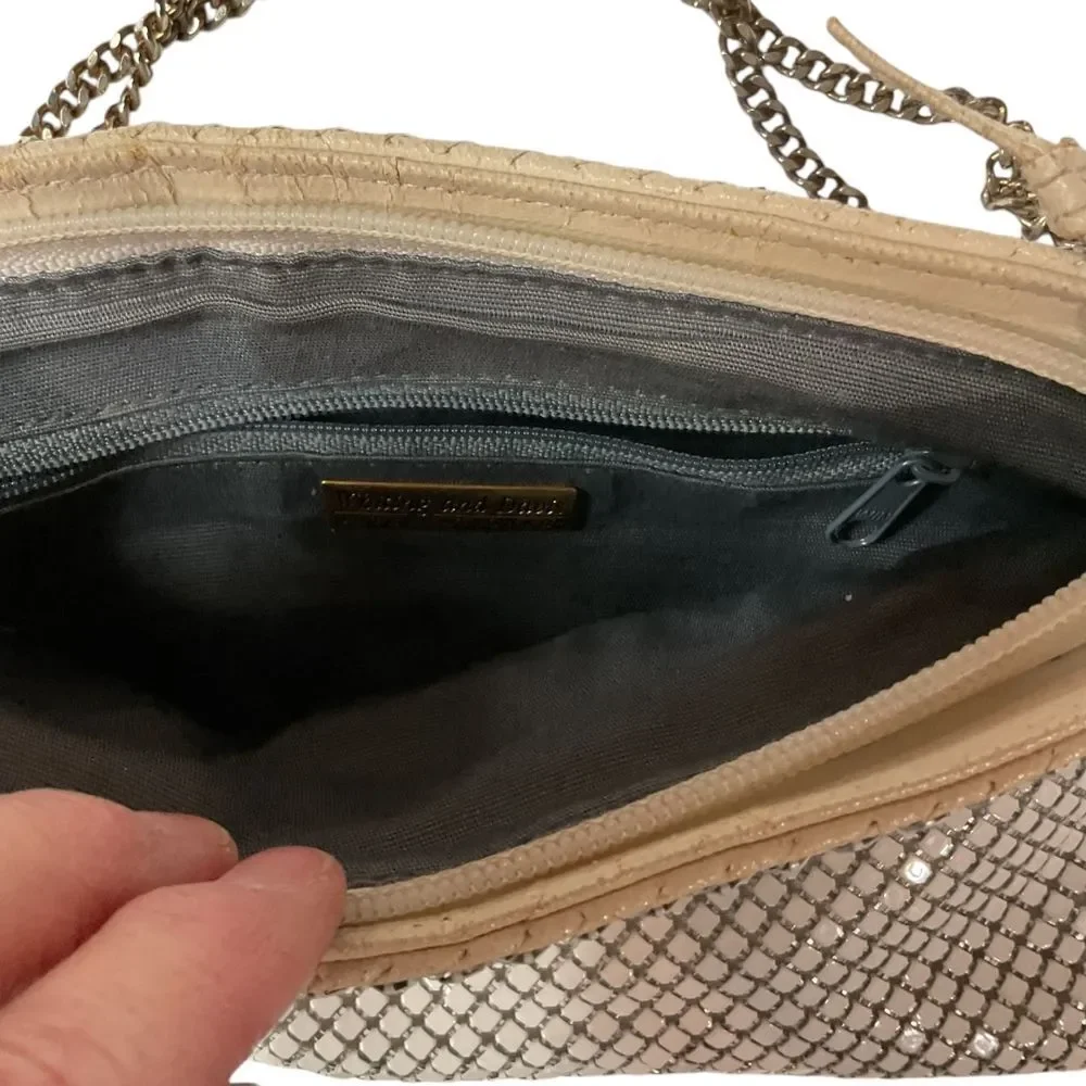 Vintage Whiting and Davis Metallic Metal Mesh Evening Bag Purse Gold Chain Strap